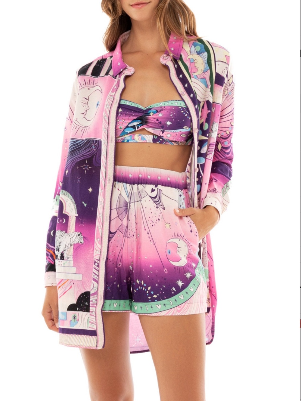 Agua Bendita Pink & Purple Celestial Print cover up